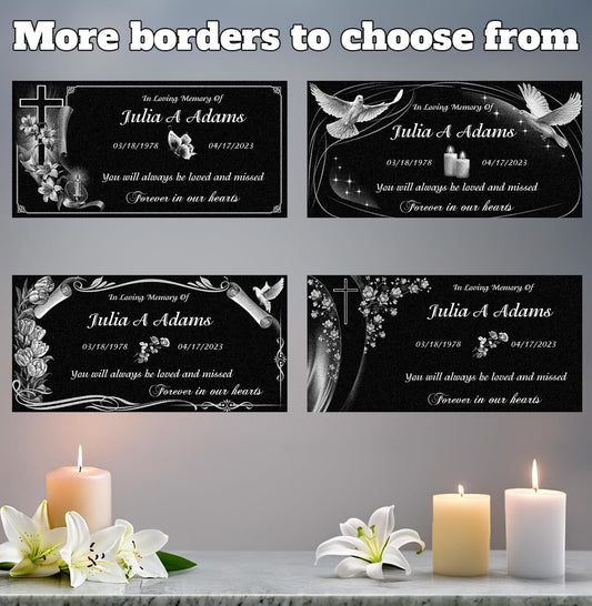 Custom Black Granite Memorial Stone,Headstones for Graves,Garden Memorial plaques for Outdoors,Cemetery Marker,tombstones for Graves,Cemetery Decorations