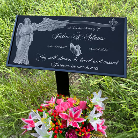 Custom Black Granite Memorial Stone,Headstones for Graves,Garden Memorial plaques for Outdoors,Cemetery Marker,tombstones for Graves,Cemetery Decorations