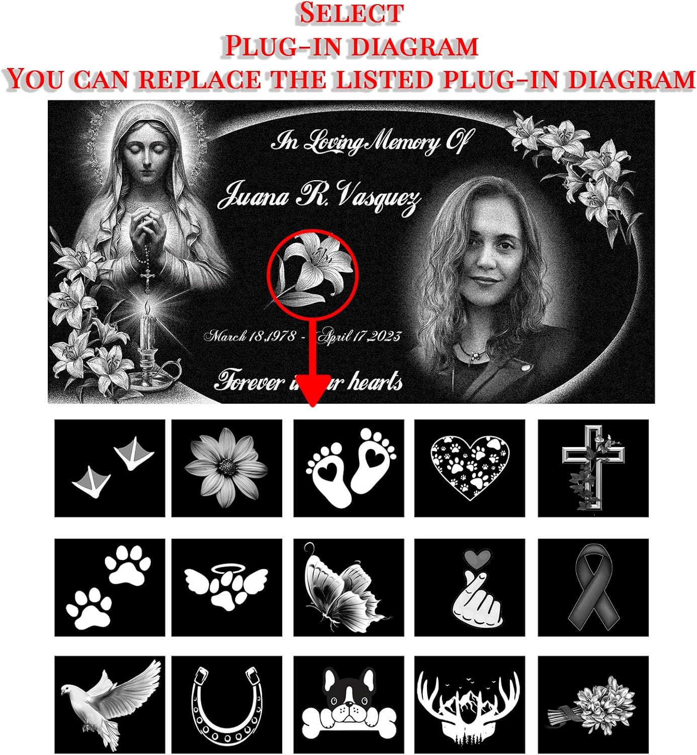 16 x 8" Customized Grave Markers Themes，cemetery plaques for grave,Grave Markers, Outdoors Grave Plaques, Cemetery Memorial Stones, headstones for Humans,tombstones for Graves